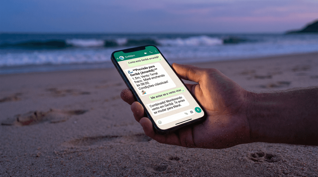 Person using WhatsApp on beach
